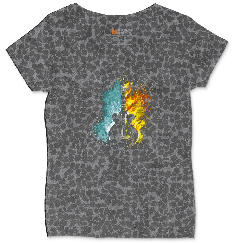 Guitar Fire and Water Ladies Curvy Tee - Black Leopard