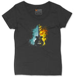 Guitar Fire and Water Ladies Curvy Tee - Black