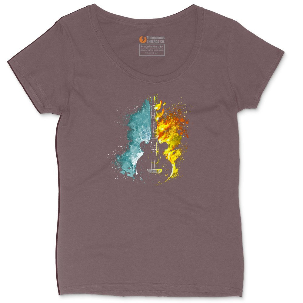 Guitar Fire and Water Ladies Curvy Tee - Sangria Blackout