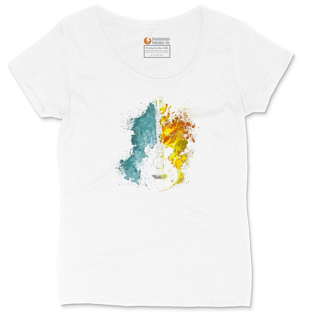 Guitar Fire and Water Ladies Curvy Tee - White