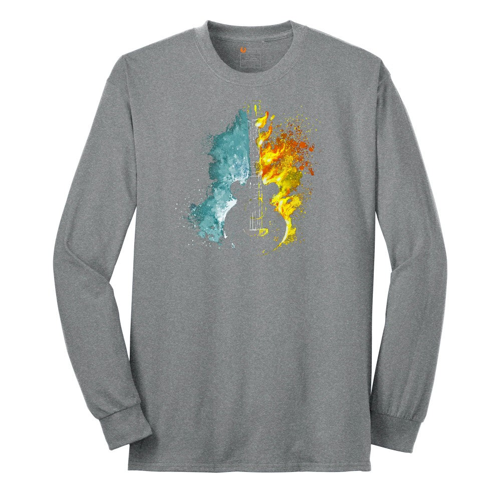 Guitar Fire and Water Long Sleeve Tee - Athletic Grey