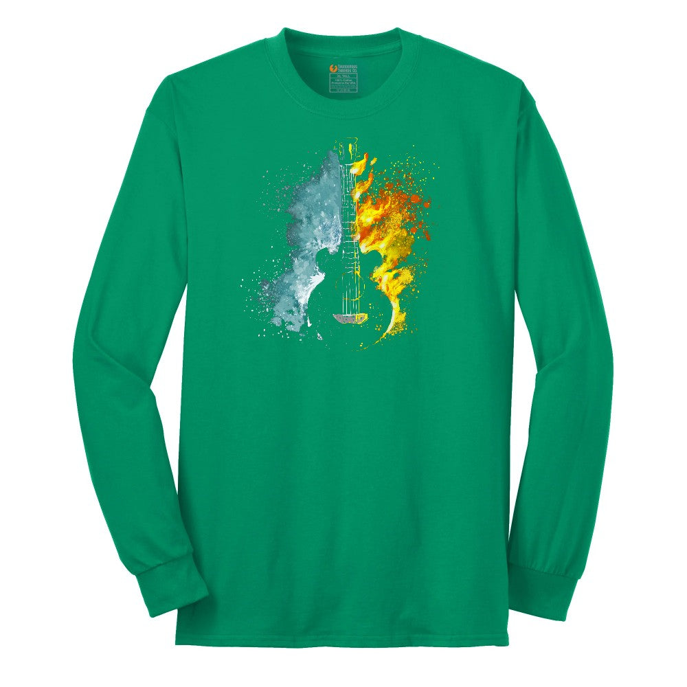 Guitar Fire and Water Long Sleeve Tee - Kelly Green