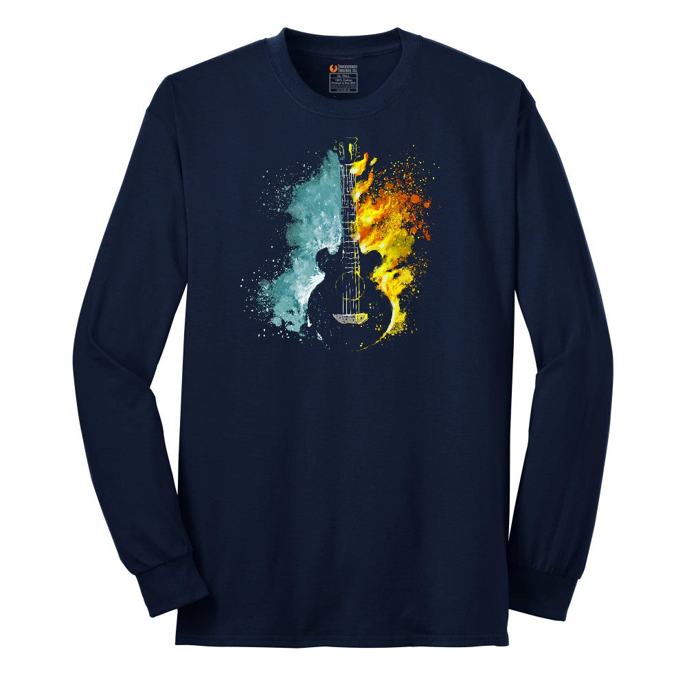 Guitar Fire and Water Long Sleeve Tee - Navy