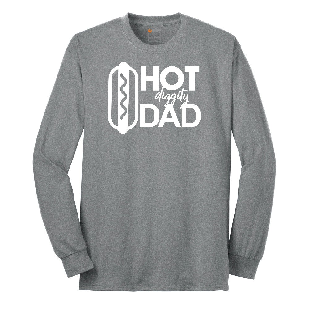Hot Diggity Dad Long Sleeve Tee - Athletic Grey