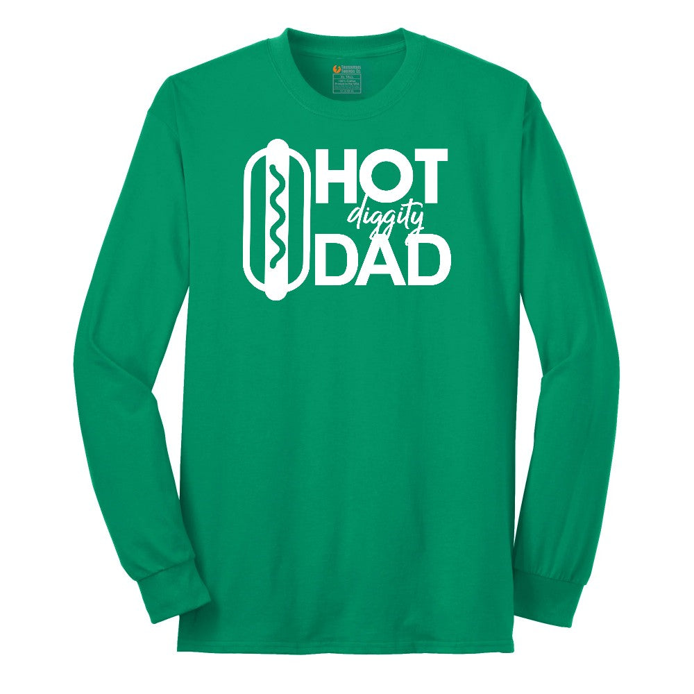 Hot Diggity Dad Long Sleeve Tee - Kelly Green