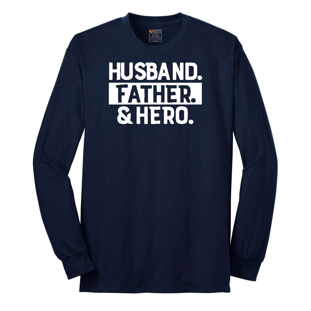 Husband Father Hero Long Sleeve Tee - Navy