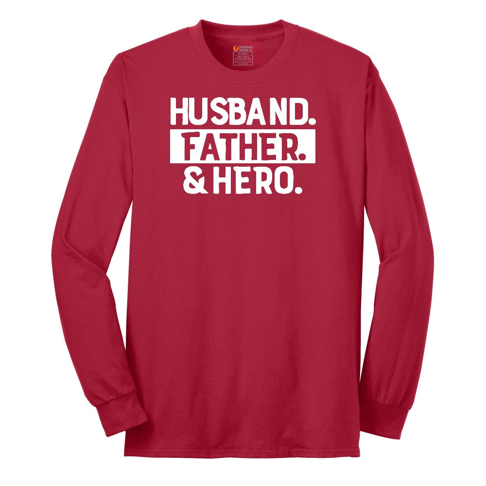 Husband Father Hero Long Sleeve Tee - Red