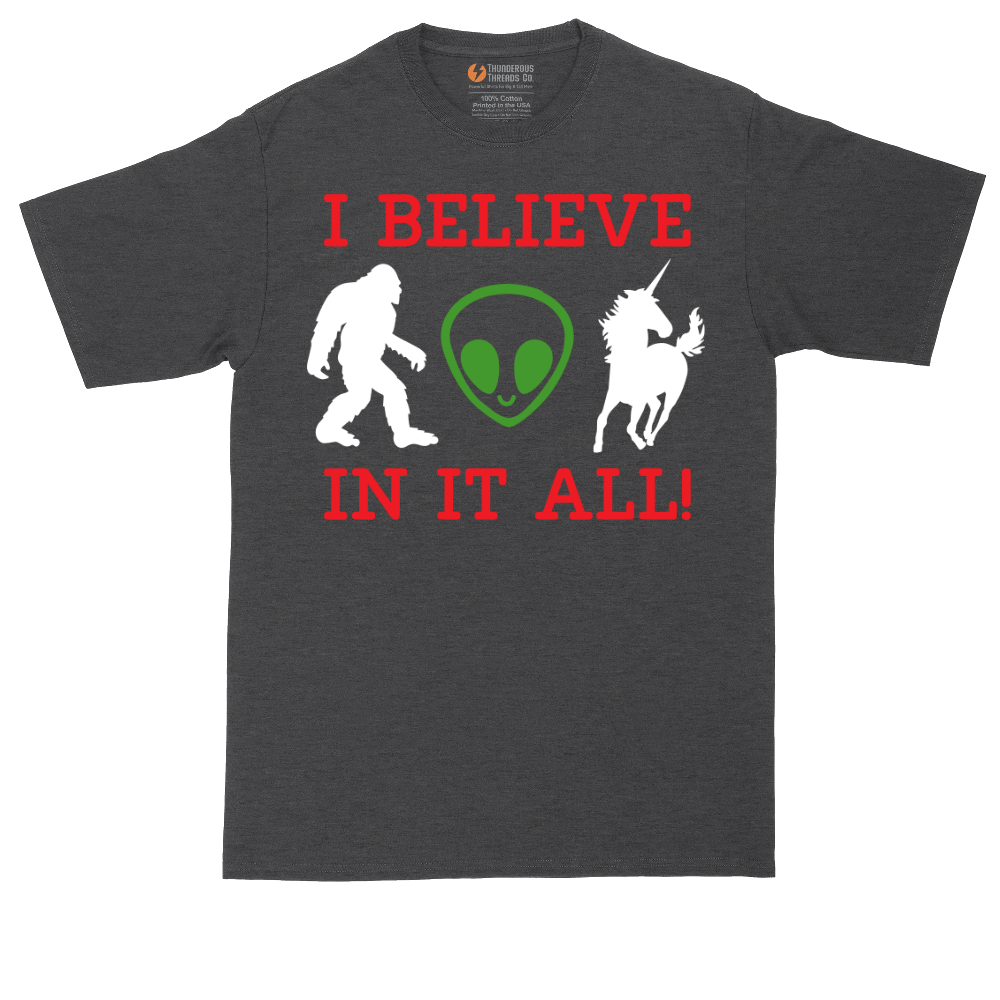 I Believe in It All tall t-shirt for men in Dark Heather Grey