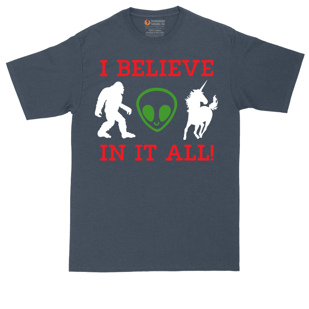 I Believe in It All tall t-shirt for men in Heather Navy