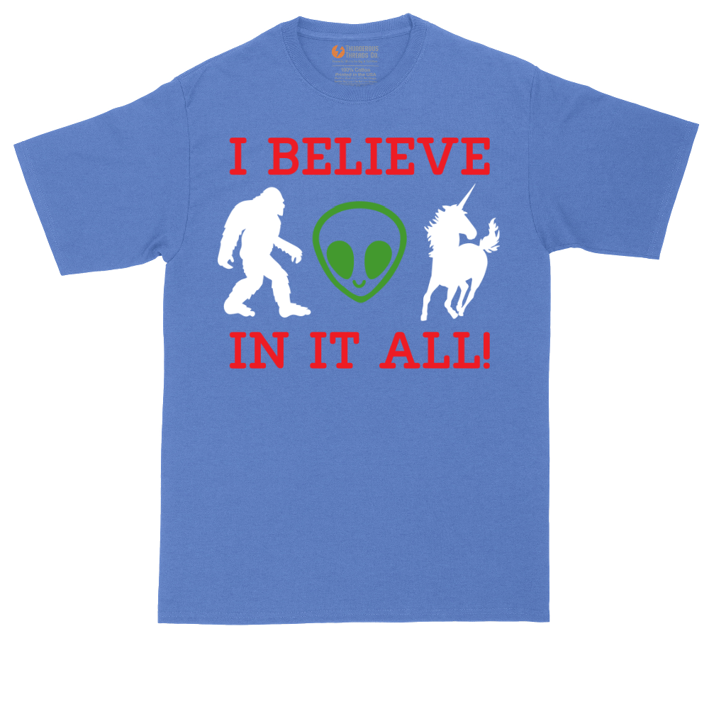 I Believe in It All tall t-shirt for men in Heather Royal