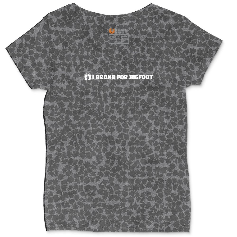 I Brake for Bigfoot Ladies Curvy Tee - Black Leopard