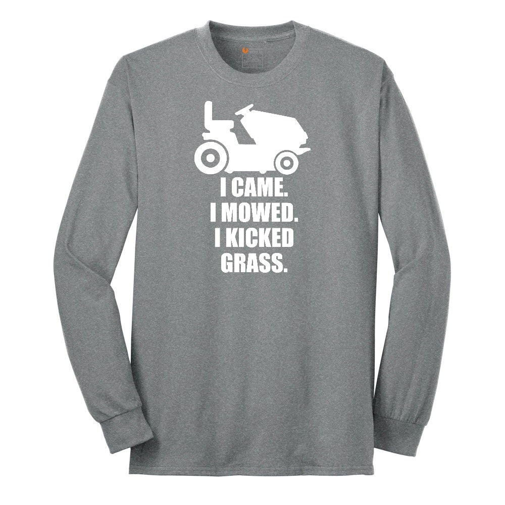 I Came I Mowed I Kicked Grass Long Sleeve Tee - Athletic Grey