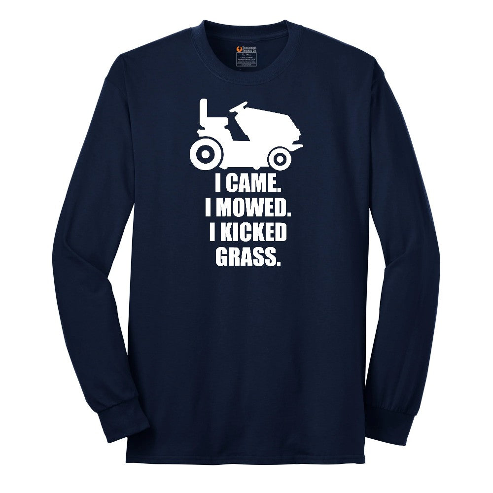 I Came I Mowed I Kicked Grass Long Sleeve Tee - Navy