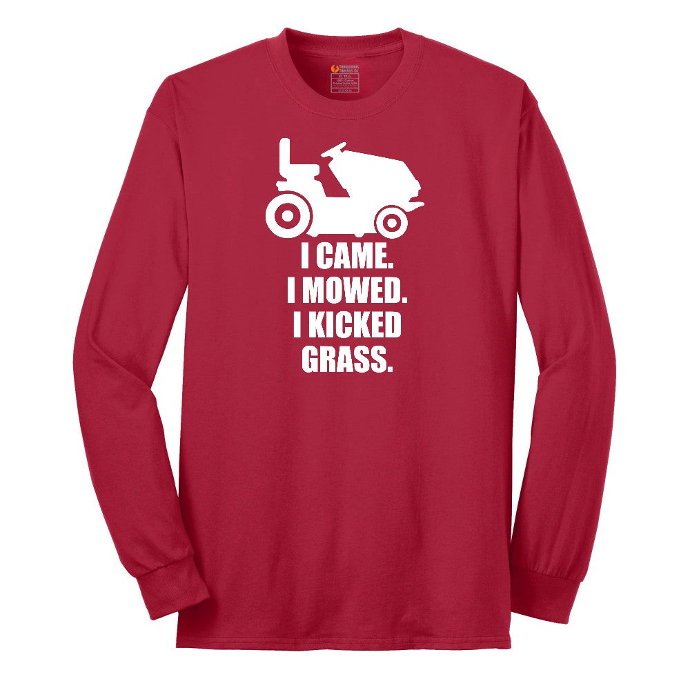 I Came I Mowed I Kicked Grass Long Sleeve Tee - Red