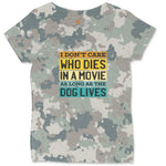 I Dont Care Who Dies in a Movie as Long as the Dog Lives Ladies Curvy Tee - Vintage Camo