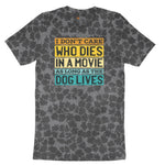I Dont Care Who Dies in a Movie as Long as the Dog Lives Ladies Short Sleeve Tee - Black Leopard