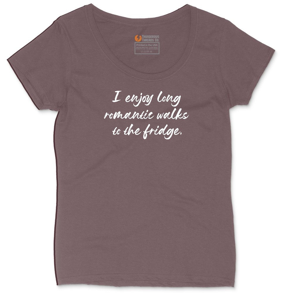 I Enjoy Long Romantic Walks to the Fridge Ladies Curvy Tee - Sangria Blackout