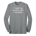 I Enjoy Long Romantic Walks to the Fridge - Mens & Ladies T-Shirt Long Sleeve Tee - Athletic Grey