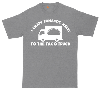 I Enjoy Romantic Walks to the Taco Truck tall t-shirt for men in Jet Black