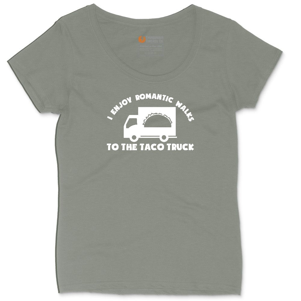 I Enjoy Romantic Walks to the Taco Truck Ladies Curvy Tee - Bamboo Blackout