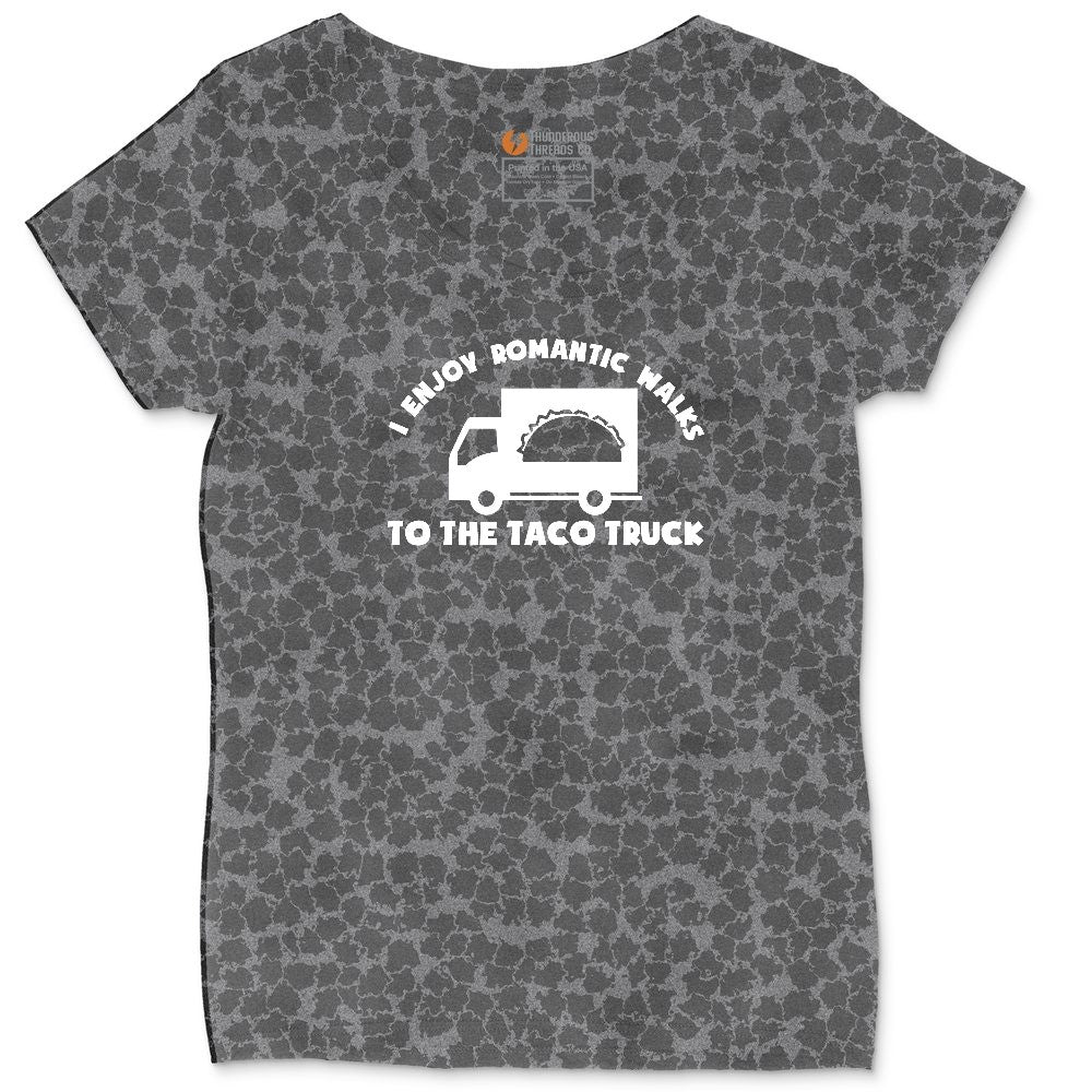 I Enjoy Romantic Walks to the Taco Truck Ladies Curvy Tee - Black Leopard