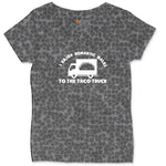 I Enjoy Romantic Walks to the Taco Truck Ladies Curvy Tee - Black Leopard