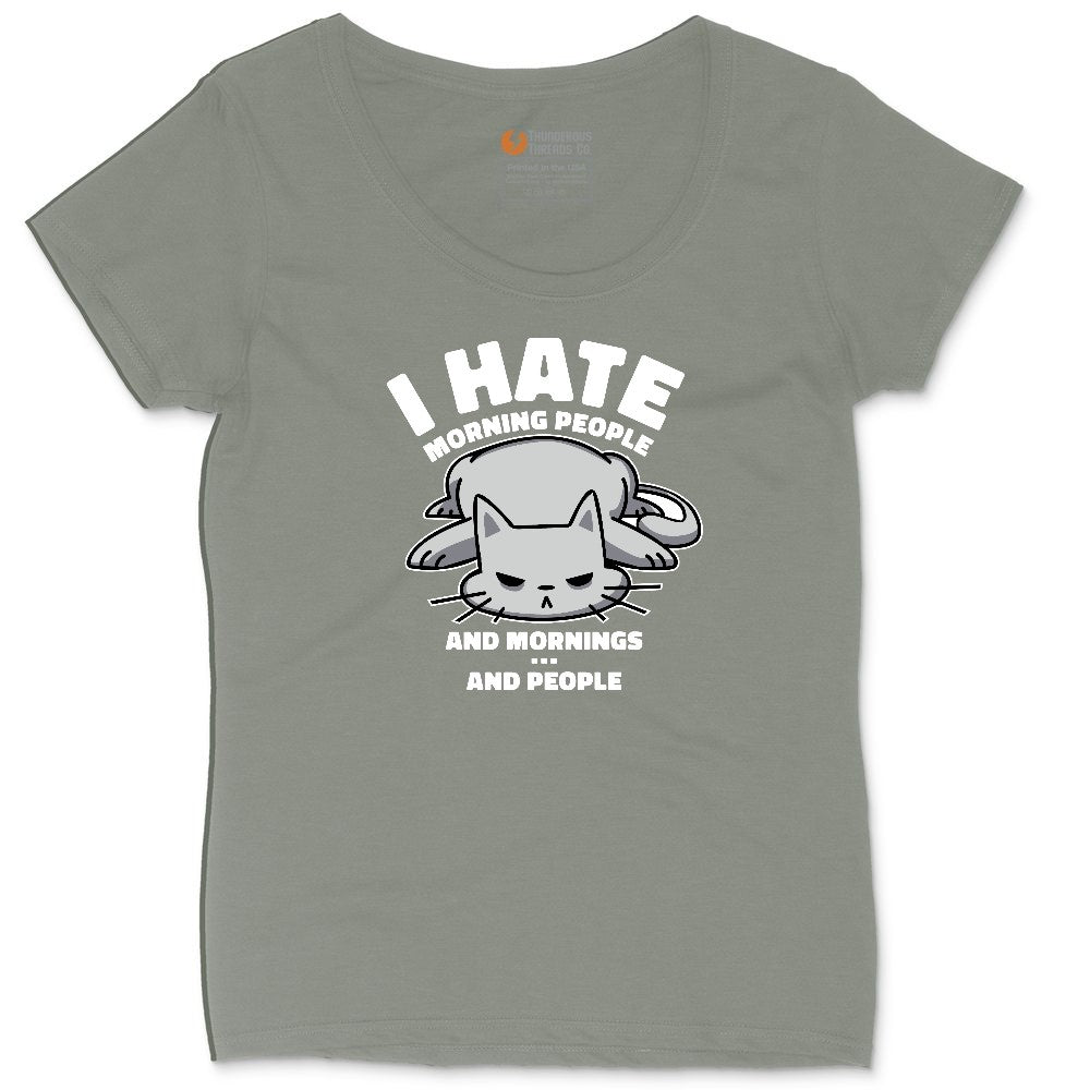 I Hate Morning People Cat Design Ladies Curvy Tee - Bamboo Blackout