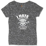 I Hate Morning People Cat Design Ladies Curvy Tee - Black Leopard