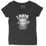 I Hate Morning People Cat Design Ladies Curvy Tee - Black