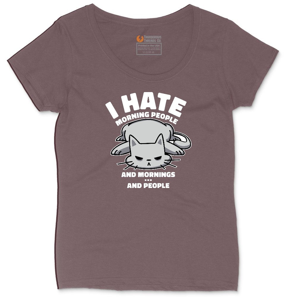 I Hate Morning People Cat Design Ladies Curvy Tee - Sangria Blackout