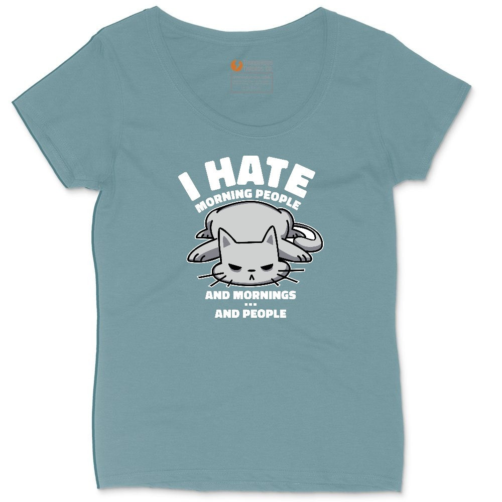 I Hate Morning People Cat Design Ladies Curvy Tee - Surf Blackout