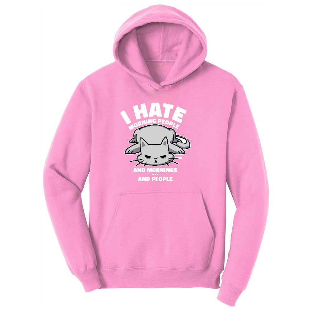 I Hate Morning People Cat Design Ladies Hoodie - Candy Pink