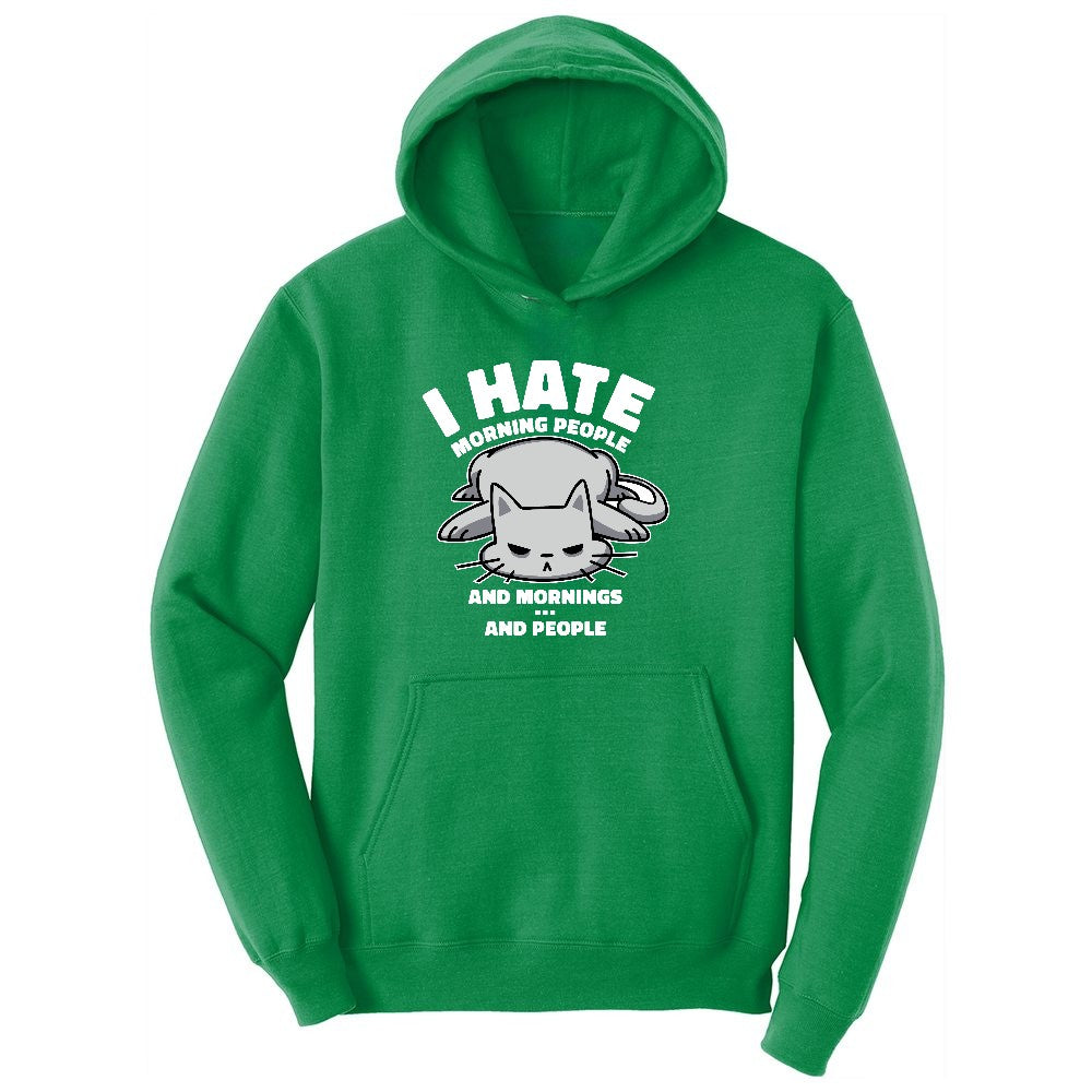 I Hate Morning People Cat Design Ladies Hoodie - Kelly Green