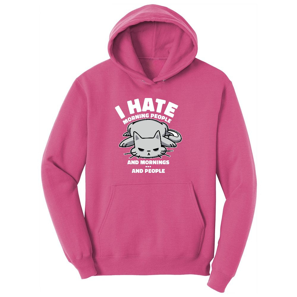 I Hate Morning People Cat Design Ladies Hoodie - Sangria