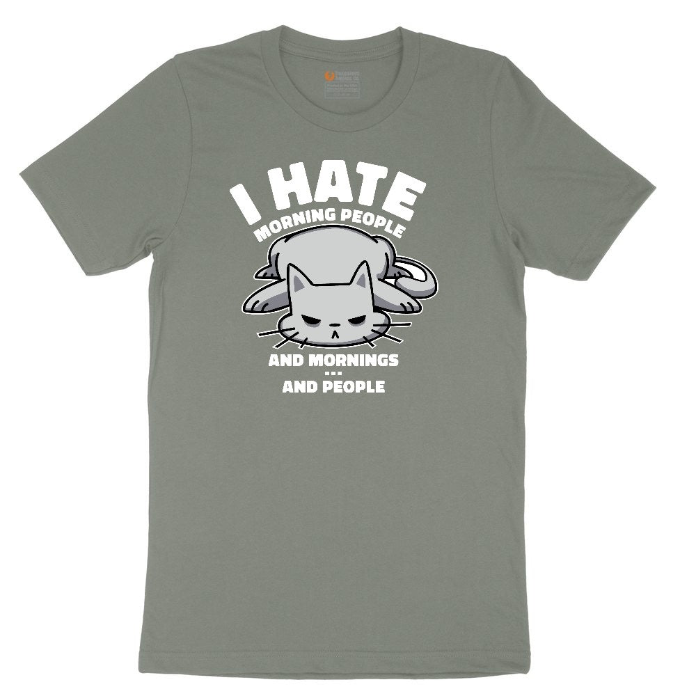 I Hate Morning People Cat Design Ladies Short Sleeve Tee - Bamboo Blackout
