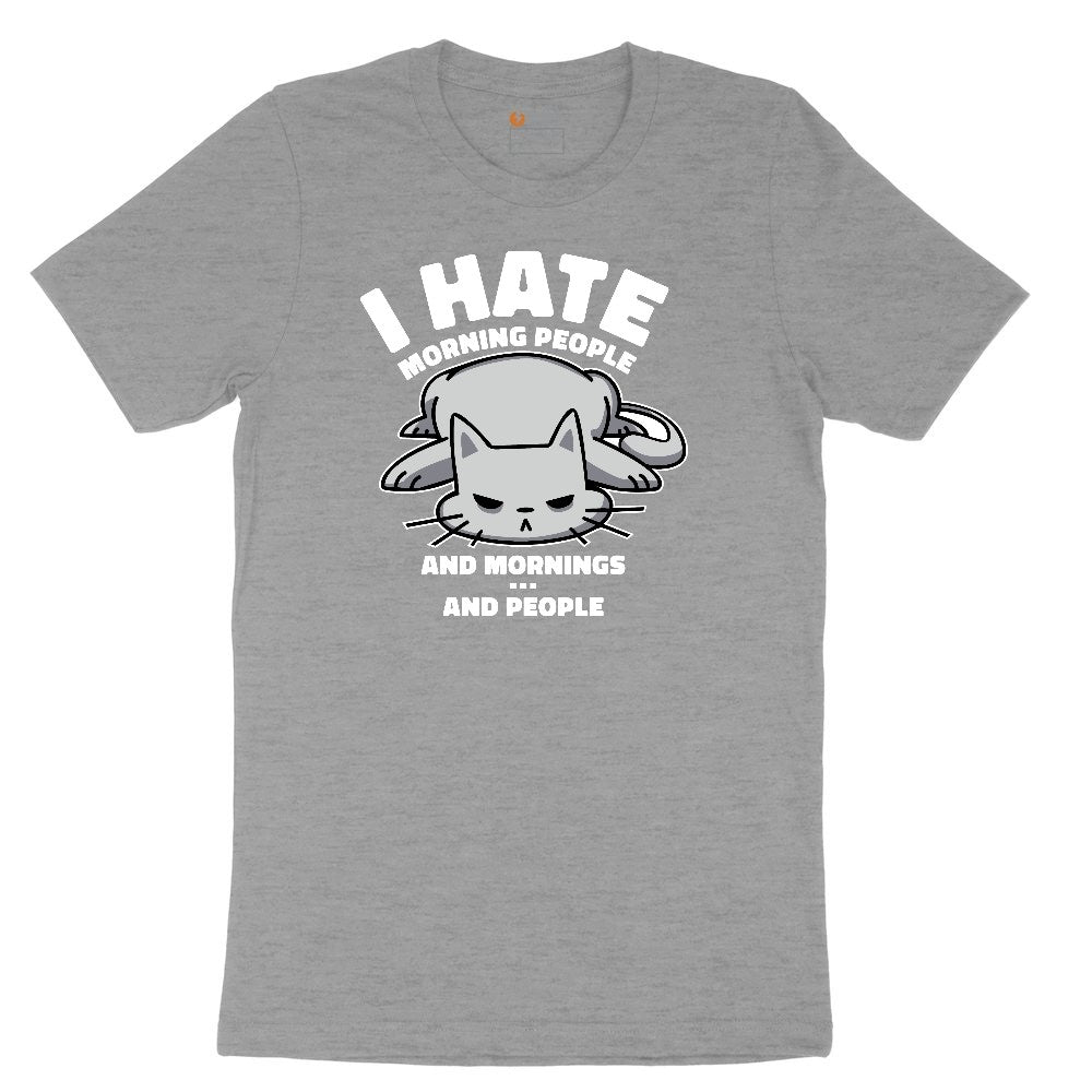 I Hate Morning People Cat Design Ladies Short Sleeve Tee - Granite Heather