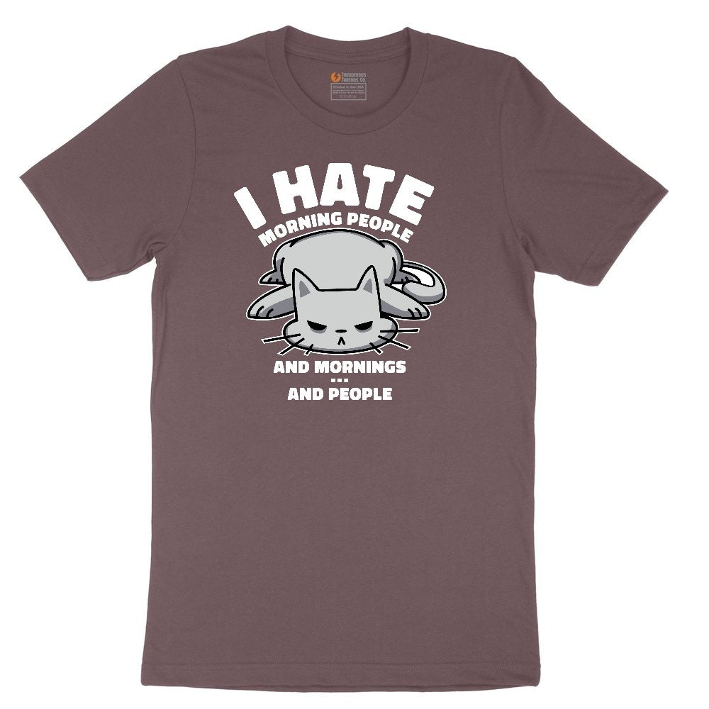 I Hate Morning People Cat Design Ladies Short Sleeve Tee - Sangria Blackout
