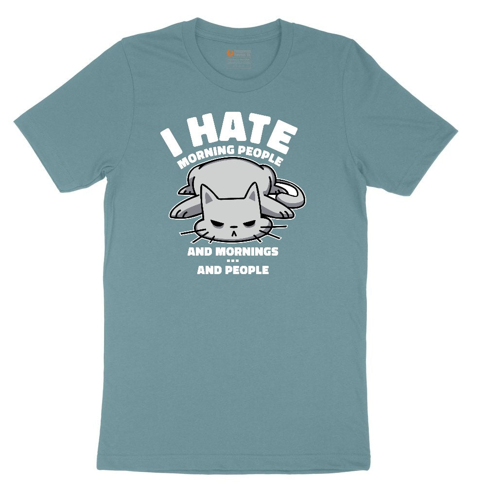 I Hate Morning People Cat Design Ladies Short Sleeve Tee - Surf Blackout