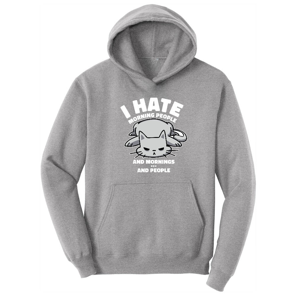 I Hate Morning People Cat Design Hoodie - Athletic Heather