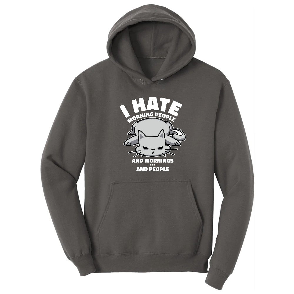 I Hate Morning People Cat Design Hoodie - Charcoal