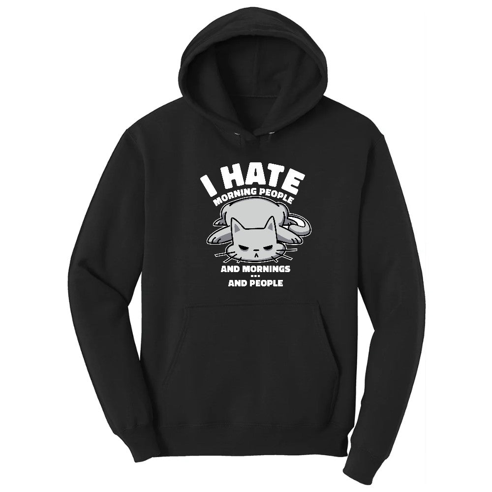 I Hate Morning People Cat Design Hoodie - Jet Black
