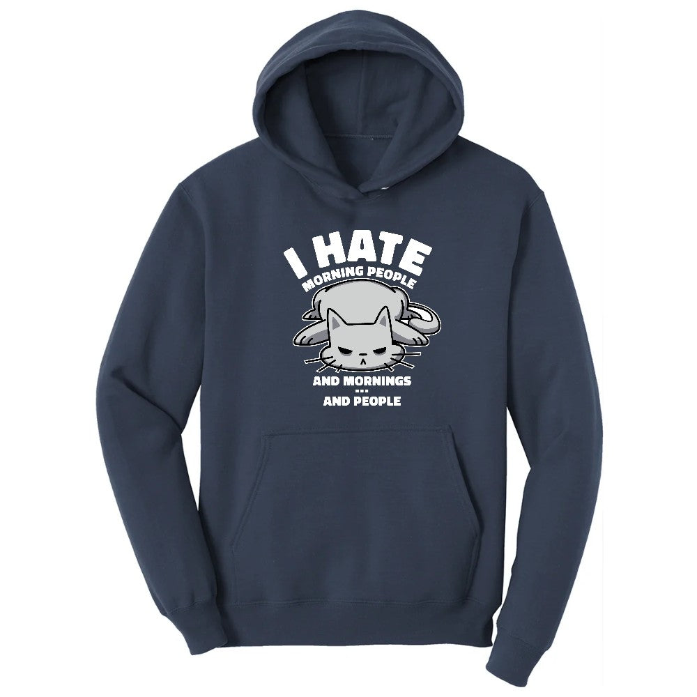 I Hate Morning People Cat Design Hoodie - Navy