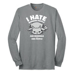 I Hate Morning People Cat Design Long Sleeve Tee - Athletic Grey