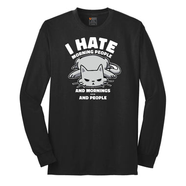 I Hate Morning People Cat Design Long Sleeve Tee - Jet Black