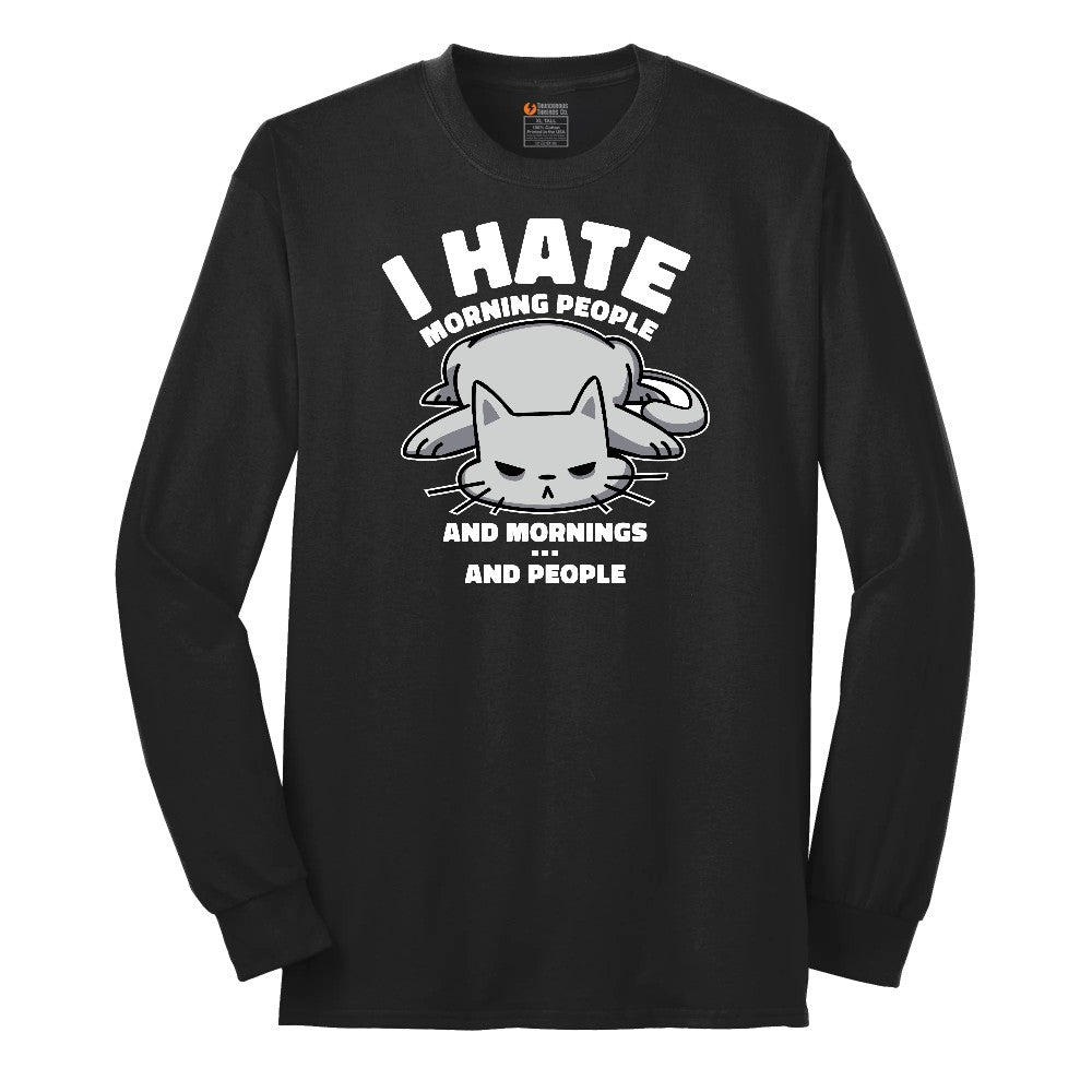 I Hate Morning People Cat Design Long Sleeve Tee - Jet Black