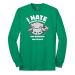 I Hate Morning People Cat Design Long Sleeve Tee - Kelly Green
