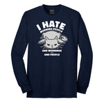 I Hate Morning People Cat Design Long Sleeve Tee - Navy