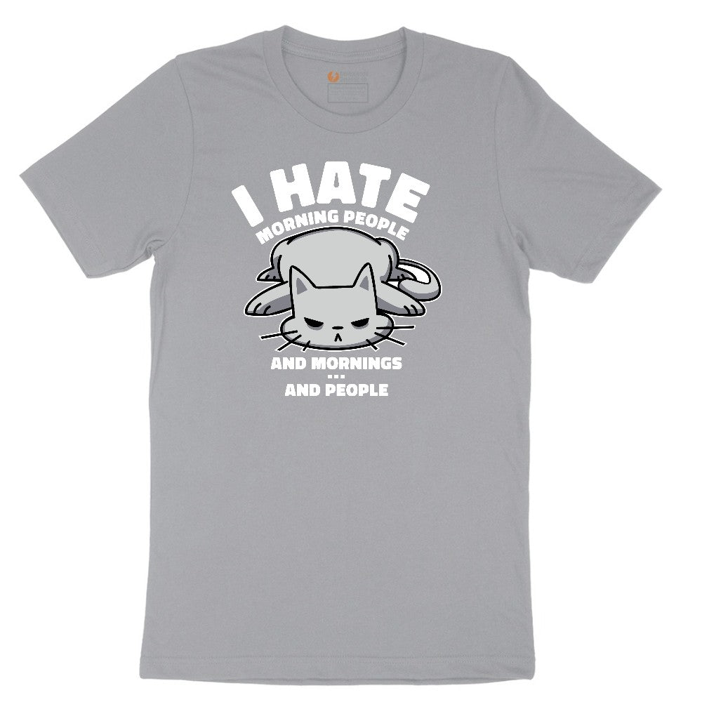 I Hate Morning People Cat Design Short Sleeve Tee - Athletic Heather Grey
