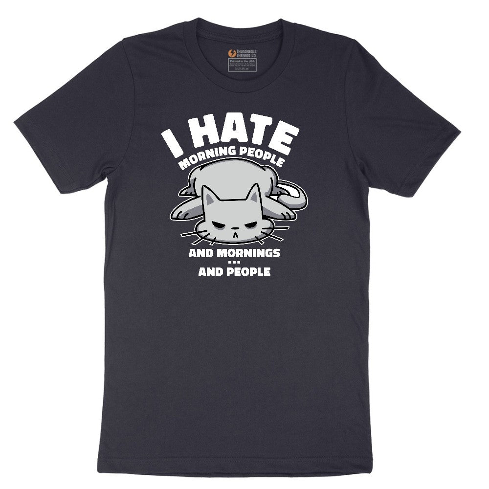 I Hate Morning People Cat Design Short Sleeve Tee - Deep Navy