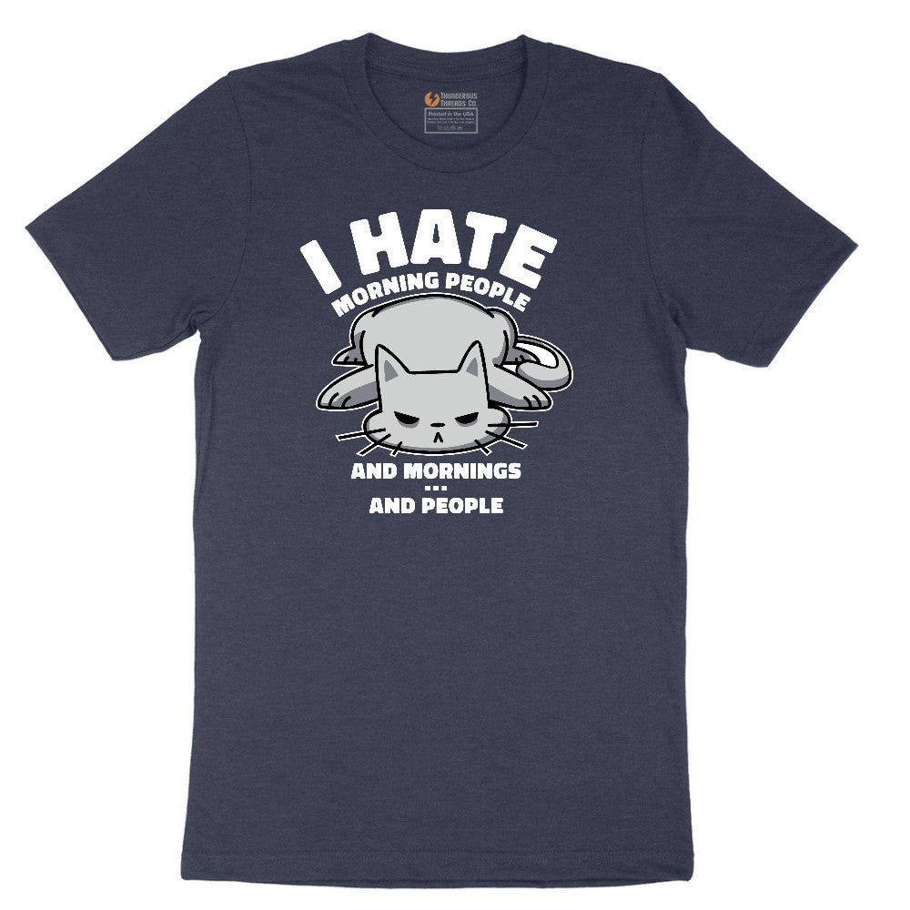 I Hate Morning People Cat Design Short Sleeve Tee - Heather Navy